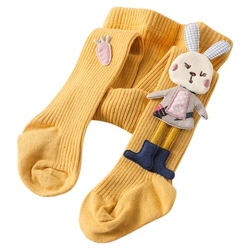 # 0M-7 Детские колготки для девочек с куклой-морковкой и кроликом, Эластичный пояс, Эластичные колготки в рубчик, Леггинсы, закрывающие ноги