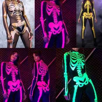 3D костюмы скелетов, костюм скелета на Хэллоуин, Косплей-костюм для детей, женская вечеринка на Хэллоуин, Страшные Сексуальные комбинезоны с Дьявольским Привидением.