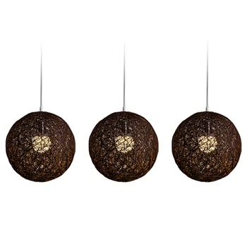 3X Кофейная люстра из бамбука, ротанга и джута с шариками Для индивидуального творчества, сферический абажур из ротанга 