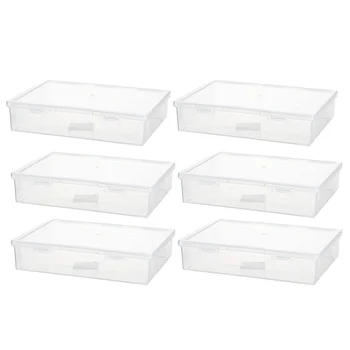 6 шт. Пластиковый ящик для хранения размером 11 x 8 x 2 дюйма с крышкой, многоцелевой органайзер для рукоделия, пластиковые контейнеры, прозрачный пенал