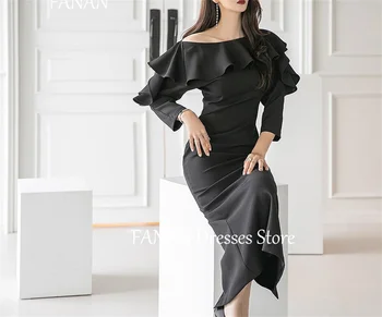 FANAN Вечерние платья BlackFashion с открытыми плечами и рюшами, длинные рукава, Японские атласные женские вечерние платья-футляры, платья для выпускного вечера, платья для мероприятий
