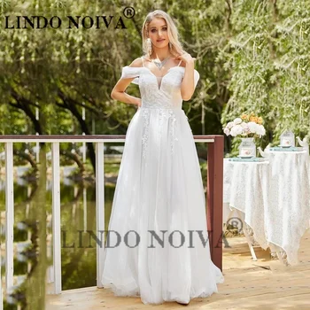 LINDO, свадебные платья трапециевидной формы с V-образным вырезом и открытыми плечами, кружевное свадебное платье в пол, сексуальное свадебное платье с открытой спиной, Vestidos De Novia