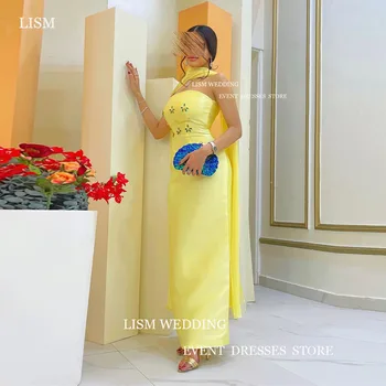 LISM Элегантные желтые платья для официальных мероприятий, Саудовские Арабские женщины, длинное вечернее платье Русалки с шалью, Халат De Sioree на заказ