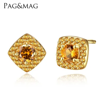 PAG & MAG ушной гвоздь из чистого серебра, женское простое покрытие из настоящего золота 18 Карат, новый натуральный цвет, сокровище, синтетический драгоценный камень, ушной гвоздь