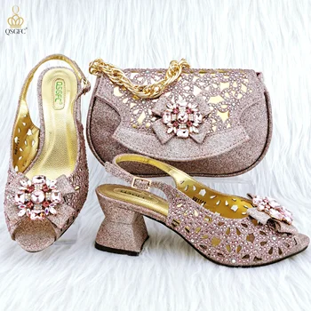 QSGFC 2023 Новый продукт для девочек, розовая полукруглая дизайнерская сумка в стиле сращивания, украшение в виде большого бриллианта, благородная обувь