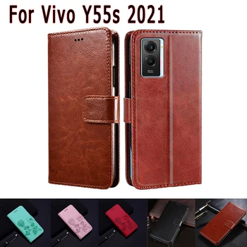 VivoV2164A Кожаный Чехол для телефона Vivo Y55s 2021 Case Coque Подставка Для Магнитной Карты Флип-кошелек Etui Book Для Vivo y55s 2021 Case
