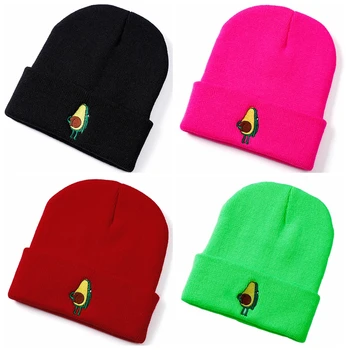 Акриловые шапочки на зиму, женская шапка с рисунком Авокадо, вязаные шапки для мужчин, повседневные теплые шапки, головные уборы, шапочка для женщин