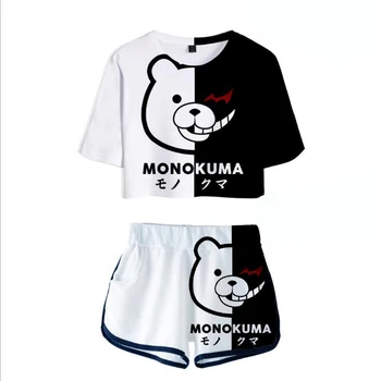 Аниме Danganronpa Dangan Ronpa Monokuma, женские спортивные костюмы, комплект из двух предметов, женские топы и шорты, косплей костюм Белого черного медведя
