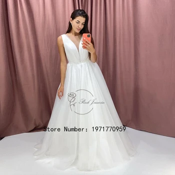 Белые Классические свадебные платья с круглым вырезом для женщин 2023, Новые летние свадебные платья с простым шлейфом из мягкого тюля vestido de noiva
