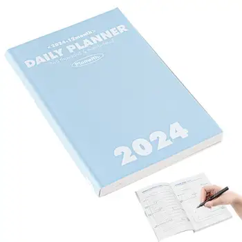 Блокнот-планировщик на январь-декабрь 2024, обложка из искусственной кожи, школьная повестка дня, еженедельный ежемесячный дневник, органайзер