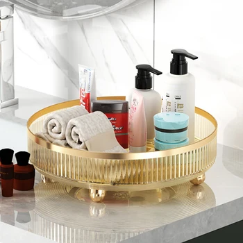 Вращающийся на 360 ° органайзер для макияжа, легкая роскошная стойка для хранения косметики, Универсальная экономия места для туалетного столика, стола для мытья посуды