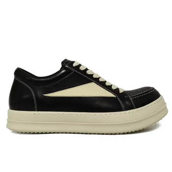 Высококачественная телячья кожа, черно-белая обувь на платформе со шнуровкой, низкий верх, мужская и женская обувь, Ботинки Rick Shoes