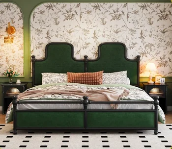 Двуспальная кровать роскошная бархатная кровать принцессы красивая светлая французская мебель в стиле ретро