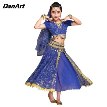Детская одежда для выступлений, костюм для индийских танцев, сари, костюм для танцевальной практики для девочек, новое детское платье из Болливуда
