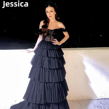 Джессика Блэк, Кружевные платья для выпускного вечера с вышивкой, Тюлевые многослойные вечерние платья для элегантных леди 2024Vestidos De Noche Party Dressese