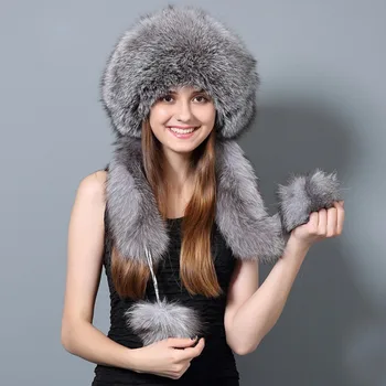 Женская меховая шапка из лисьей шерсти, теплая меховая шапка из кожи кролика Рекс, зимние модные тенденции