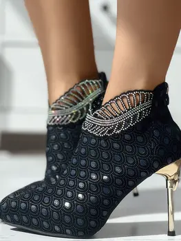 Женская Обувь для вечеринок, Ботинки На высоком каблуке С Острым носком, С Графическим Декором Из Страз, Ботильоны на шпильке, Zapatos De Tacon Mujer Elegantes