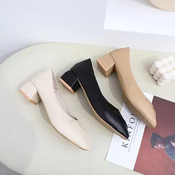 Женские весенние женские туфли-лодочки без застежки на низком каблуке 2023 Офисная обувь неглубокая женская повседневная модная удобная обувь Туфли-лодочки с квадратным носком