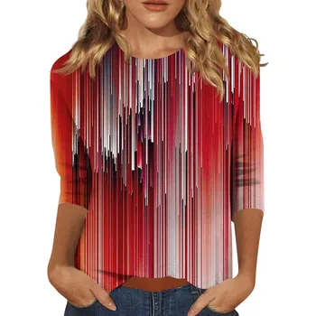 Женские рубашки с рукавами 3/4, толстовка с круглым вырезом и принтом, женская модная осенняя одежда, пуловер из новой коллекции 2024 года
