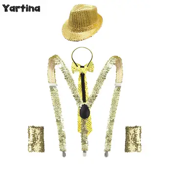 Женский костюм для косплея с блестящими пайетками, Шляпа с подтяжками, галстук-бабочка и браслеты для карнавальной вечеринки, костюм для косплея