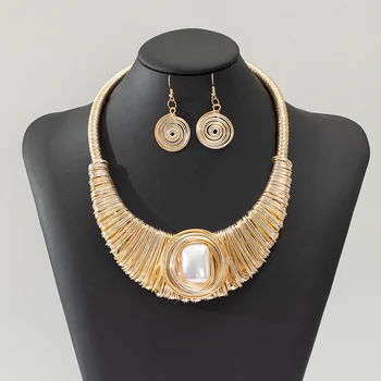 Женское Африканское Золотое Крупное Алюминиевое Ожерелье Из Бисера, Серьги, Набор Для Вечернего Свадебного Платья