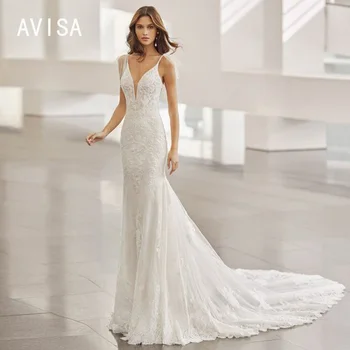 Изысканное свадебное платье 2023, кружевные аппликации, V-образный вырез, русалка без спинки, элегантные свадебные платья Vestidos De Novia robe de mariée