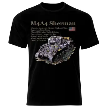 Инфографическая футболка времен Второй мировой войны Армии США M4A4 Sherman Tank, Новая Летняя Футболка из 100% Хлопка С Круглым вырезом и коротким рукавом, Повседневная Мужская футболка, Размер S-3XL