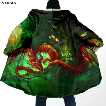 Кельтская Мифология Дракон Зеленый Олень Дерево 3D Печатный Плащ Толстое Зимнее Теплое Одеяло С Капюшоном Пальто Флисовая Куртка Для Взрослых Пуловер