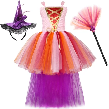 Костюм ведьмы Hocus Pocus 2 для девочек, нарядные платья-пачки для вечеринок, костюм сестры Сары Сандерсон для косплея, костюм на Хэллоуин для детской одежды