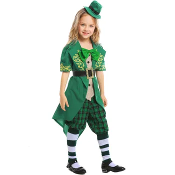 Костюм Гнома для Ирландской семейной группы для девочек, Детский Костюм Эльфа Дня Святого Патрика, Маскарадный костюм, Шляпа, Топ, брюки, костюм