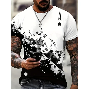 Летняя футболка Для мужчин, Модная Мужская футболка с 3D принтом Покера, Рубашка с коротким рукавом Для Мужчин, Футболки, Уличные Негабаритные Мужские Топы, Одежда