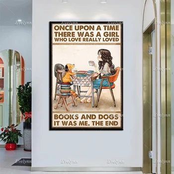 Любители книг и собак Жила-была Девочка, которая любила, по-настоящему любила книги и собак, Плакат, принты для домашнего декора, настенное искусство