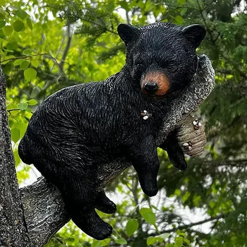 Милый Медведь Дремлет, Развалившись На Дереве Скульптура Медведь Дремлет Статуэтка Милый Медведь Дремлет, Развалившись