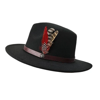 Модная мужская шляпа Ремень Аксессуары из перьев Фетровая шляпа Унисекс Панама с широкими полями Джазовая шляпа шляпа для вечеринки Джентльменская шляпа для вечеринки