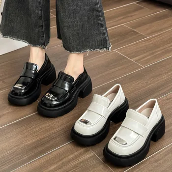 Модные новые металлические дизайнерские туфли на платформе для женщин, весенне-осенняя обувь, увеличивающая рост, женские повседневные однотонные туфли-лодочки, Женские туфли-лодочки