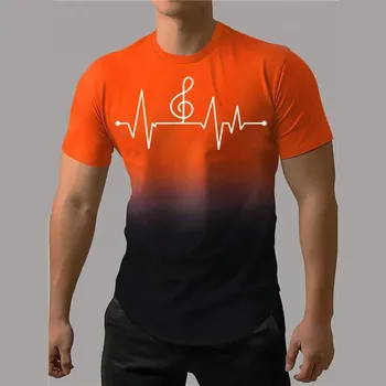 Мужская футболка с 3D-печатью в градиентном стиле, футболка с музыкальной нотой, летняя футболка оверсайз 2023 года для мужчин, модные топы с круглым вырезом и коротким рукавом
