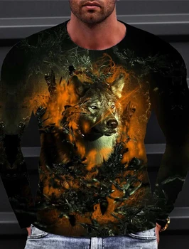 Мужская футболка с изображением животного и волка, 3D-принт, уличная одежда с длинным рукавом, базовая спортивная дизайнерская повседневная одежда