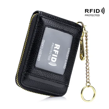 Мужской женский держатель для карт из натуральной кожи, маленький кошелек на молнии, твердый кошелек для монет, брелок для ключей, rfid ID, деловые сумки для кредитных карт