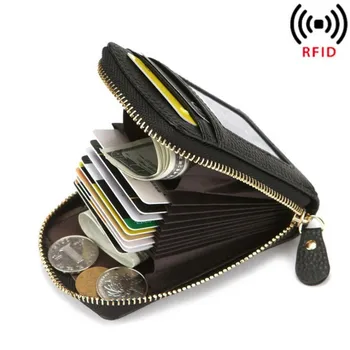 Мужской кошелек, держатель для кредитных карт из натуральной кожи, RFID-блокировка, карман на молнии, мужская сумка, чехол для защиты карт, карманный кошелек, Прямая поставка