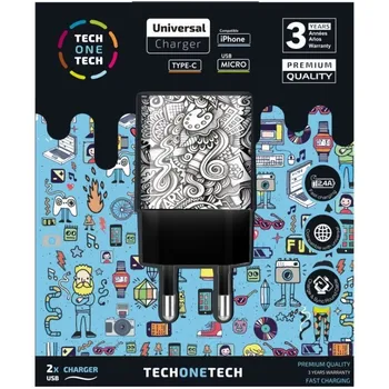 Настенное зарядное устройство Tech one tech в стиле арт-деко tec2602 / 2xusb / 2.4a