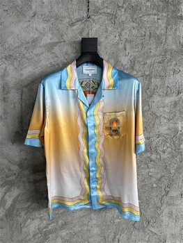 Новая Мода 2023ss Градиентная Шелковая Рубашка Casablanca Для Мужчин и Женщин 1:1 Наивысшего качества С Коротким Рукавом Гавайские Пляжные Рубашки В стиле Хип-хоп