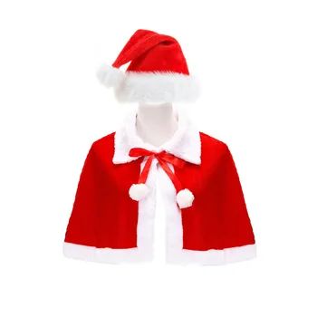 Новогодняя Зимняя Красная Бархатная накидка-плащ, Рождественская женская шапка-шаль для девочек, вечерние костюмы, украшение платья, модный костюм Санта-Клауса
