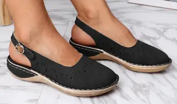 Новые женские летние сандалии туфли на плоской подошве с пряжкой Женские однотонные швейные женские повседневные удобные женские туфли на платформе 695