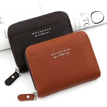 Новый мужской кошелек, однотонная деловая короткая сумка на молнии, клатч, кошелек для монет, кошелек с надписью для женщин