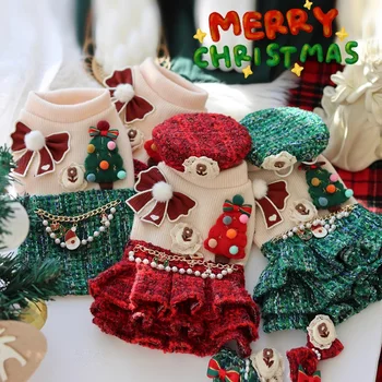 Одежда для собак ручной работы, зоотовары Focus Under The Christmas Tree, Трикотажный хлопковый твидовый жакет премиум-класса, праздничное платье