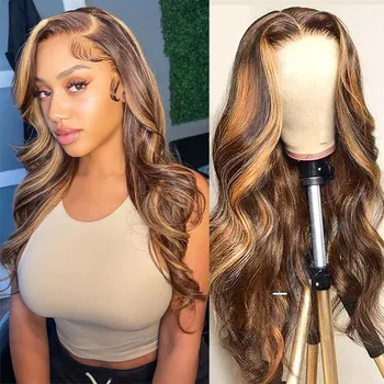 Предварительно выщипанный 26-дюймовый светлый парик с объемной волной и кружевом спереди 180% плотности без клея для чернокожих женщин с ежедневным косплеем BabyHair