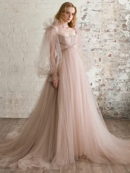 Пыльно-розовое свадебное платье в стиле бохо 2023, Новый стиль, трапециевидные пышные рукава, современное свадебное платье, платья для свадебной вечеринки принцессы, большие размеры