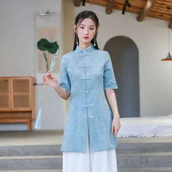 Ранняя весна 2022, новый чайный костюм Zen Tea в китайском стиле средней длины Tang, женская верхняя одежда для оздоровительного клуба, лето для сбора ушей