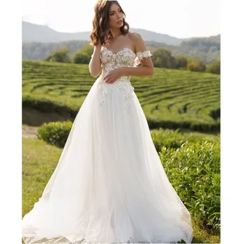 Свадебное платье Ramanda Pastrol Трапециевидной формы с открытыми плечами, Элегантное Шифоновое свадебное платье без рукавов с открытой спиной, Свадебное платье для невесты