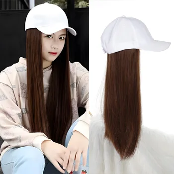 Синтетический парик с длинной прямой шляпой, натуральный парик, шапочка для наращивания волос, регулируемый термостойкий парик для женщин